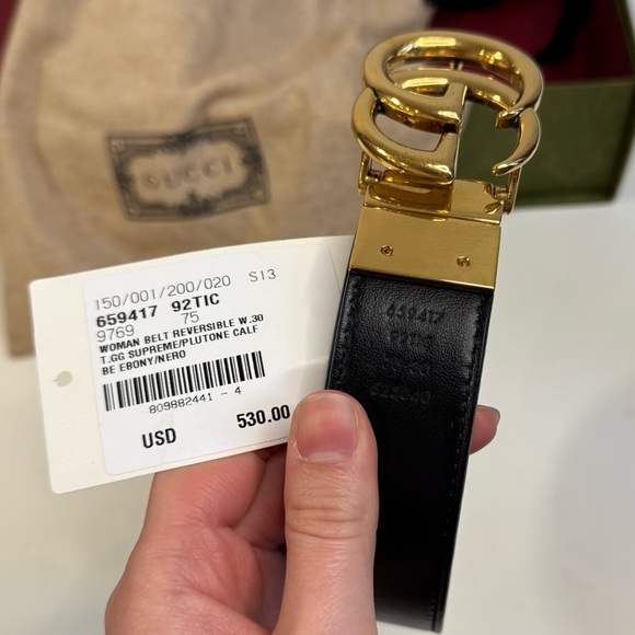 Gucci GG Marmont black gold tan reversible women’s belt - Picture 6 of 13